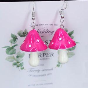 Boucles D'oreilles Champignons Fuchsia Mignonnes en Acrylique