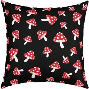 Coussin Champignon Amanite sur Noir 50x50cm