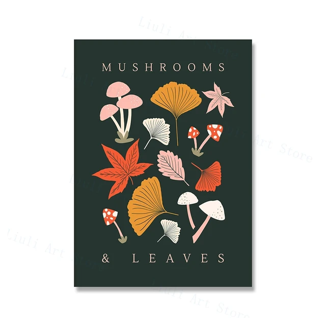 Peinture Champignon Automnale Sur Toile Sans Cadre 40cmX60cm Mushrooms and Leaves