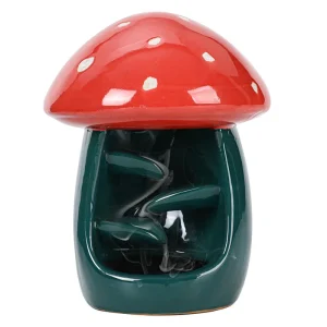 Statue Champignon en Céramique Brûleur d'Encens Haut de Gamme 15.5cmX12cmX12cm, Cônes d'Encens Non Inclus
