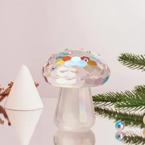 Statue Champignon Exquise en Cristal Blanc 1 Pièce Environ 7.3cmX8.7cm 409g