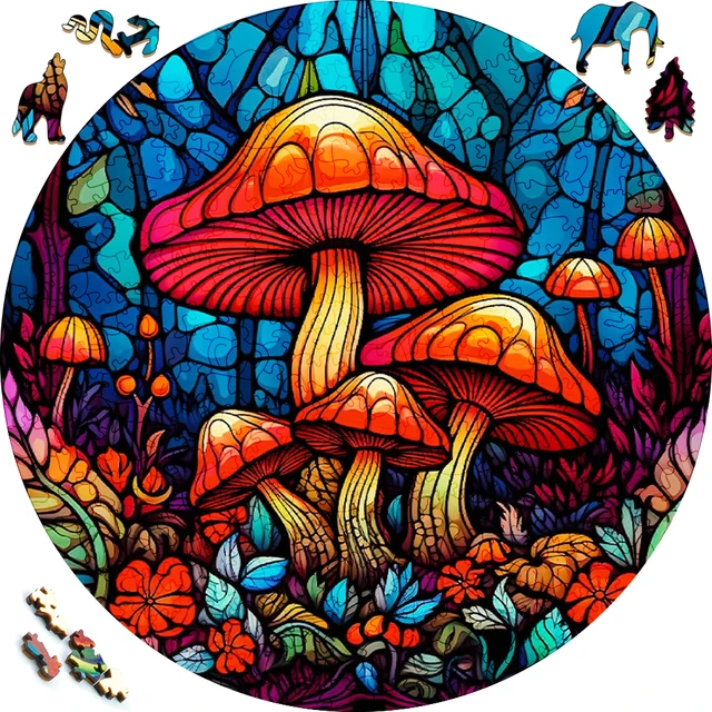 Jeu Champignon en Bois Puzzle Mushroom Mosaïque 300 Pièces - Taille Approximative 29cmx29cm