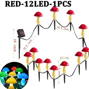 Guirlande Lumineuse Champignon Solaire Rouge 12 LED