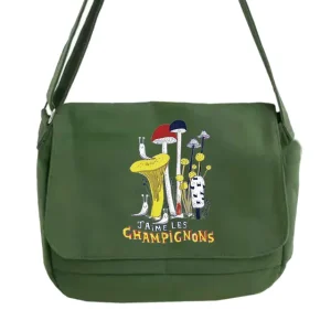 Sac Champignon en Toile Vert Militaire à Bandoulière J'aime les Champignons