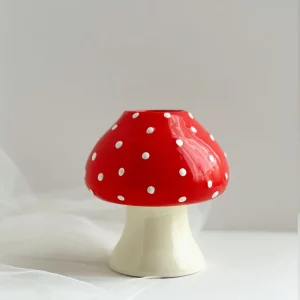 Statue Champignon Vase à Fleurs en Céramique Amanite Élégante 15cm de Hauteur Approximative 1 Pièce