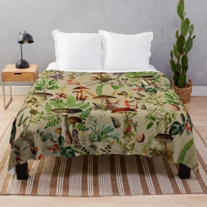 Champignon Decoratif Couverture Champignon Douce et Moelleuse Botanique Beige 102cmX76cm