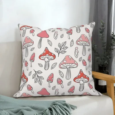 Housse de Coussin Champignon en Polyester Amanite Pastel Rouge 50cmX50cm